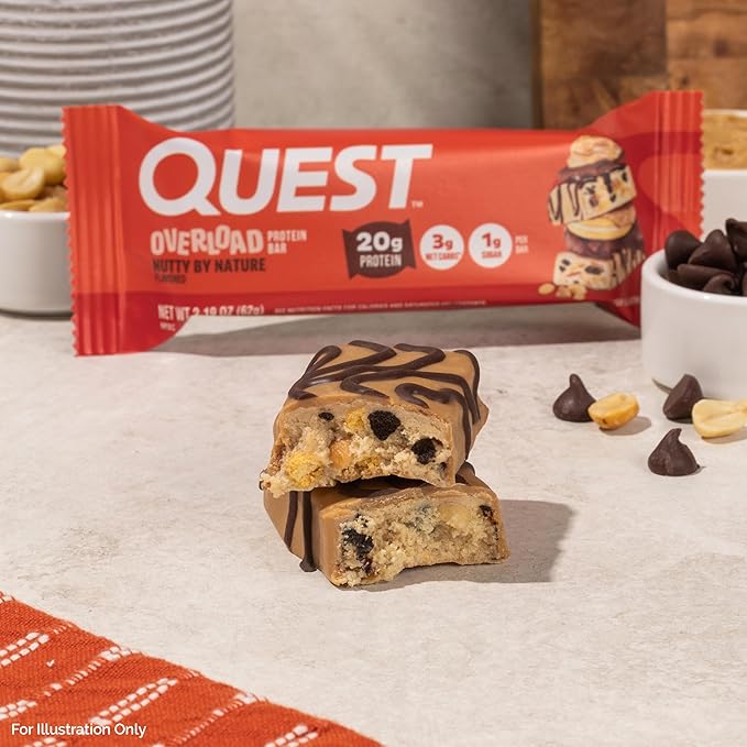 Quest Nutrition Overload Protein Bars Nutty by Nature Flavored Protein Bars 20g Protein 1g Sugar 3g Net Carbs Gluten Free 12 Count