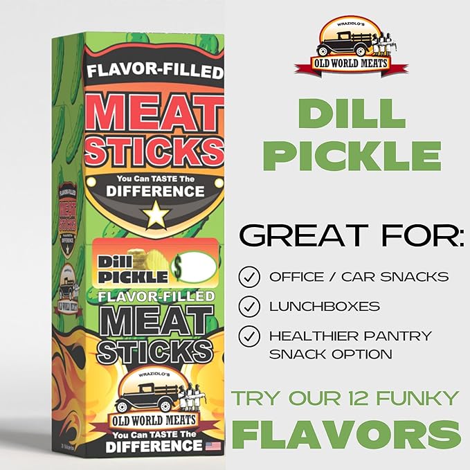 Old World Meats Meat Sticks 110 Calories Keto Low Carb 1g Sugar Fuelings 20 Pack 1 ounce sticks (Dill Pickle)