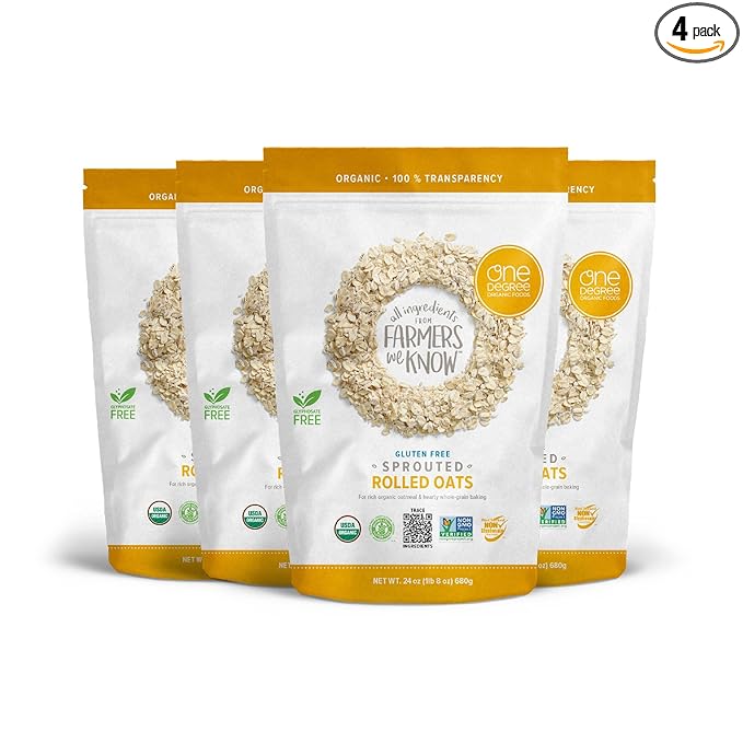 One Degree Organic Foods Sprouted Rolled Oats USDA Organic Non-GMO Gluten Free Oatmeal 24 oz. 4 Pack