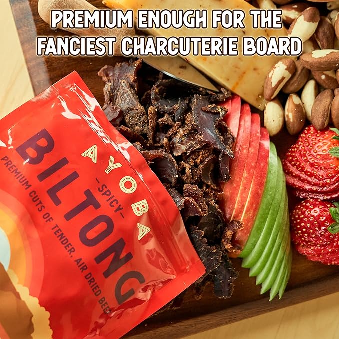 Ayoba Spicy Grass Fed Beef Biltong Slices (2 Ounce Pack of 3) - Keto Friendly Air-Dried Grass Fed Beef Paleo Snacks - Gluten Free Whole 30 Approved Sugar free No Carb Meat Snacks