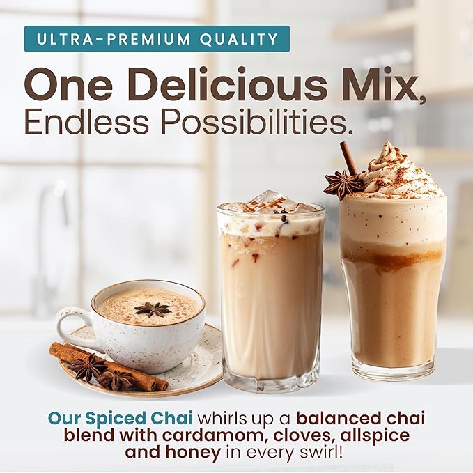 Dr. Smoothie Café Essentials Spiced Chai – No Artificial Colors Flavors or Sweeteners – Shelf Stable – 116mg of Caffeine per Serving – Great for Hot Iced &amp Frozen Frappes (3.5 lb Bag 26 Servi