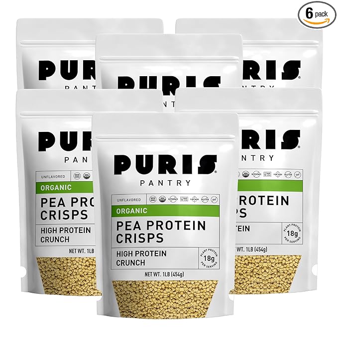 PURIS Organic Pea Protein Crisps Certified Organic Pea Protein Isolate Keto Protein Crunch Made 100% in The USA Non-GMO Gluten Free No Sugar No Soy 18g Protein 7g Carbs Unflavored (1 lb (6-P