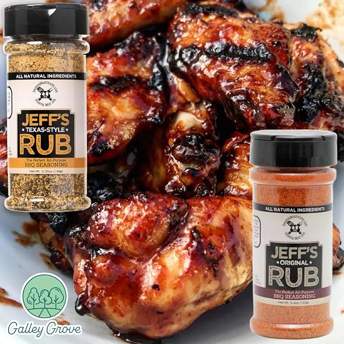Jeff's Original Rub + Texas Style Rub BBQ Seasoning (2-Pack) Grill or Smoker - Pork Chicken Ribs Brisket Steak Seafood Vegetables - Bundle With Galley Grove Sugar-Free Breath Mints