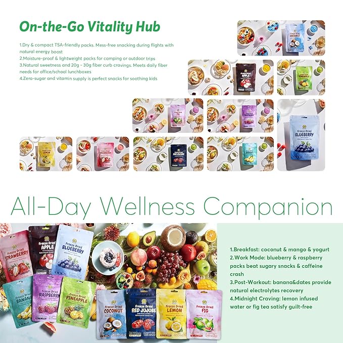 SUNGIVEN Mixed Freeze-Dried Fruit Variety Pack of 12 Bag Health Snack Freeze Dried Apple Banana Strawberry Blueberry Raspberry Coconut Mango Pineapple No Sugar Added 10.2 oz