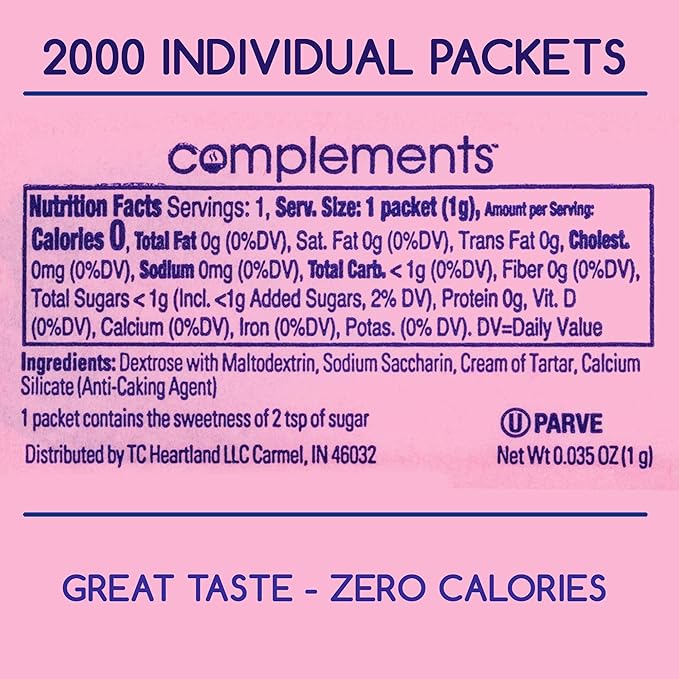 Complements Zero Calorie Saccharin Pink Sweetener Packets 2000 Count