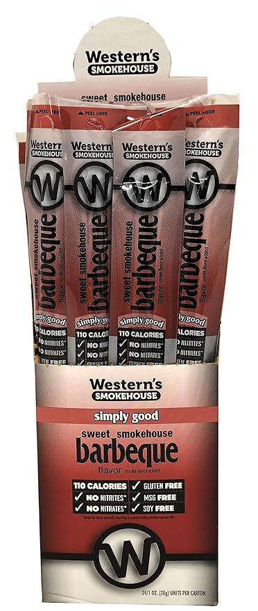 Western's Smokehouse Simply Good Barbeque Beef and Pork Jerky Meat Snack Sticks - 1.0 Ounce Pack of 24-110 Calories Gluten-Free MSG-Free Soy-Free