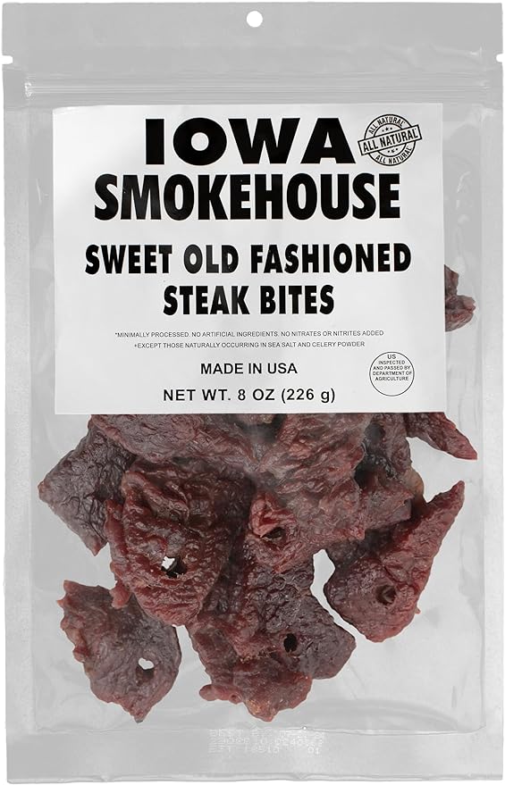 IOWA SMOKEHOUSE Steak Bites Sweet Old Fashioned - Tender Nugget Meat Snack - All Natural &amp Gluten Free - 9g of Protein All USA Beef - 8 Oz (resealable bag)