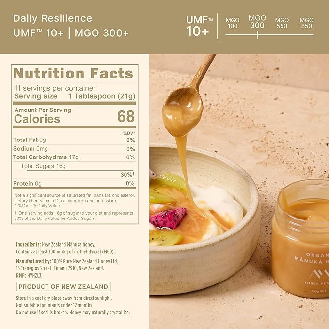 Three Peaks Organic Raw Manuka Honey UMF 10+ (MGO 300+) – USDA Organic Non-GMO Certified UMF Monofloral Manuka Honey 3rd-Party Tested Traceable Hive to Jar – New Zealand (8.8 oz UMF 10+)