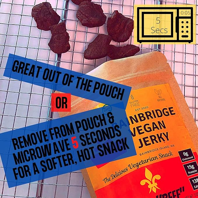 Bainbridge Vegan Jerky – Lil' Heat 28 Grams of Vegan Protein All Natural Non-GMO Gluten Free Vegan Snacks/Vegetarian Jerky 3 oz (Pack of 3)