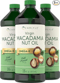 Carlyle Macadamia Nut Oil | 3 x 16 oz Bottles | Premium Cold Pressed | Food Grade | Vegetarian Non-GMO Gluten Free | Virgin Oil | Safe for Cooking Great for Hair and Skin