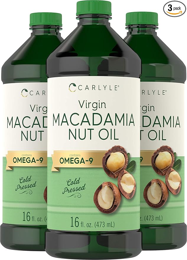 Carlyle Macadamia Nut Oil | 3 x 16 oz Bottles | Premium Cold Pressed | Food Grade | Vegetarian Non-GMO Gluten Free | Virgin Oil | Safe for Cooking Great for Hair and Skin