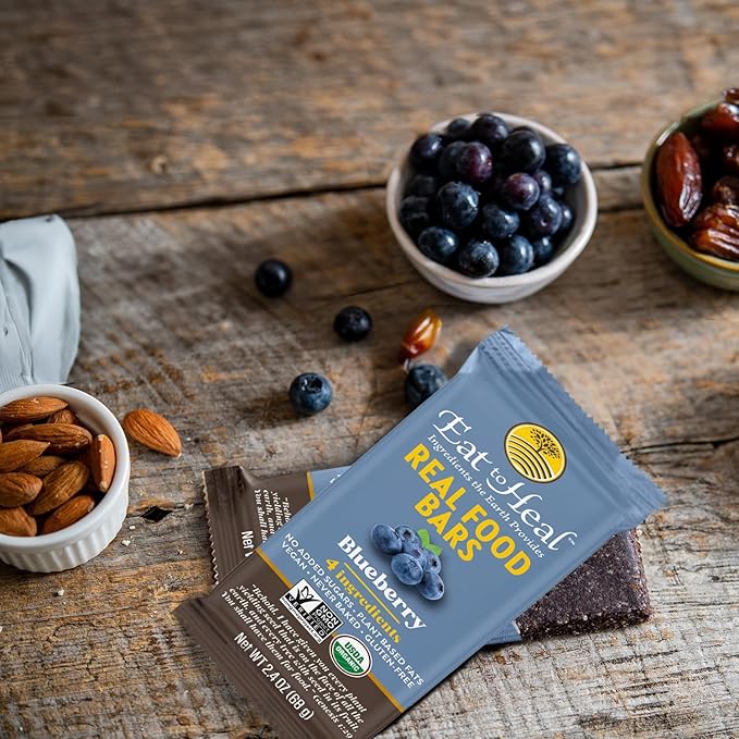 EatToHeal Blueberry Real Food Bar - Organic Protein Bars Vegan Food Healthy Gluten Free Protein Food - Low Sugar Protein Bars Non GMO Never Baked Plant Based Organic Snacks - Crafted to Enjoy