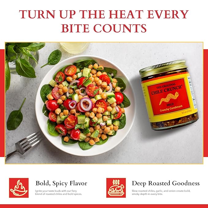 CHILE CRUNCH - Mild Spicy Crunchy Condiment - All Natural Roasted Chili Peppers Garlic &amp Onion Crisp Sauce - Vegan Gluten-Free No Preservatives - Homemade Authentic Mexican Recipe 5.5oz (3 Pack