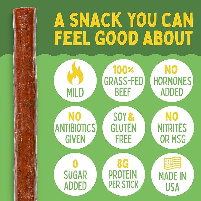 Original Sogo Snacks No Sugar 100% Grass-fed &amp Grass-finished Non-GMO Beef Sticks. No Added Nitrates Gluten Soy MSG Dairy Nuts. Keto Whole Paleo Friendly (Original 1-oz 72 Count)