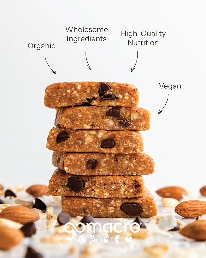 GoMacro MacroBar Organic Vegan Protein Bars - Coconut + Almond Butter + Chocolate Chips (2.3 Ounce Bars 12 Count)