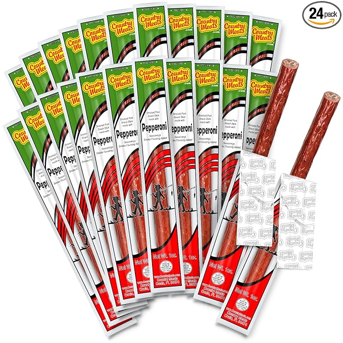 Country Meats Meat Sticks 0 Trans Fat USDA Certified Good Source of Protein Carb Conscious Snack (24 Meat Sticks Pepperoni)