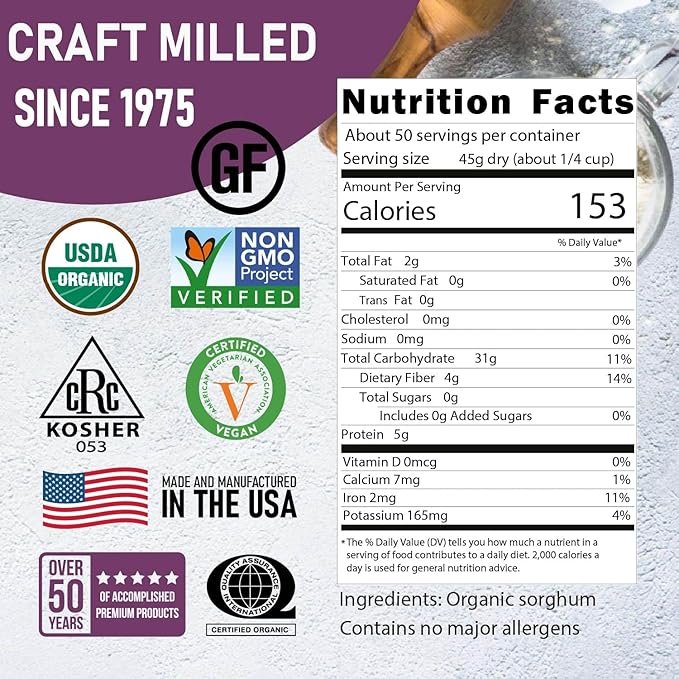 Great River Milling Whole Grain Sorghum | High-Protein Ancient Grain | Non-GMO Kosher Certified | Ideal for Salads Pilaf Porridge Baking &amp More | 5 Lb