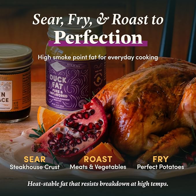 FOND Regenerative Pure Duck Fat for Cooking - 14oz Pure &amp Unflavored Rendered Duck Fat High Smoke Point Oil for Searing Roasting Sautéing - Keto &amp Paleo Friendly Neutral Buttery Flavor &am