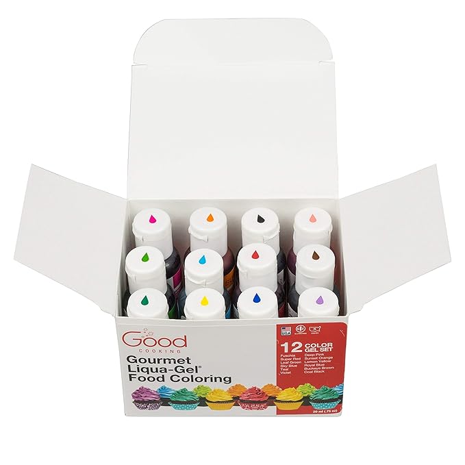 Food Coloring Liqua-Gel 12 Pack (.75ml Bottles) Tasteless Rainbow Color Dye Kit - Christmas Baking Decorating Fondant Frosting Chocolate Cooking Slime Crafts - Made in USA
