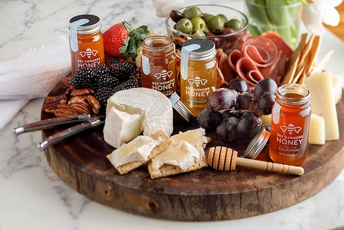 Bee Harmony Coast-to-Coast Honey Flight Mini Honey Gift Set 4 Jars 3 OZ Each Premium Raw Made in the USA