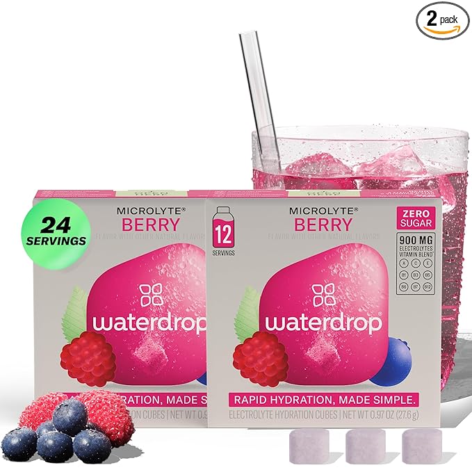 Waterdrop Microlyte Hydration Cubes Berry Flavor Electrolyte Drink Mix with Zinc Magnesium Potassium Calcium &amp 9 Vitamins Zero Sugar Low Calorie Sports Drink with Electrolytes 24 Count