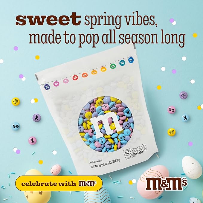 M&ampM’S WORLD Easter Chocolate Candies - 2lb Resealable Pack of Milk Chocolate Candy Bulk Great for Easter Candy Egg Hunts and More