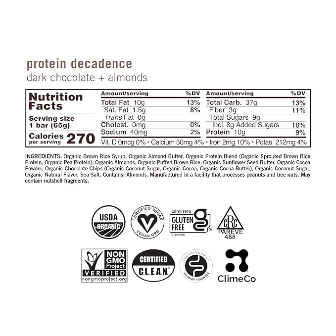 GoMacro MacroBar Organic Vegan Protein Bars - Dark Chocolate + Almonds (2.3 Ounce Bars 12 Count)