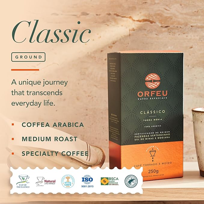 ORFEU - Special Coffee Classic Roasted and Ground - 100% Arabica Coffee Medium Roasted Floral Fruity &amp Caramel Aroma Balanced Acidity - 8.8oz