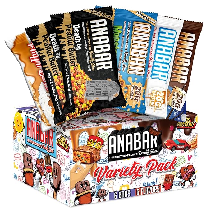 Anabar Protein Bar The Sampler Pack The Protein-Packed Candy Bar World's Best Tasting Protein Bar No Sugar Alcohols High Protein Amazingly Delicious 20 Grams of Protein (6 Bars Original Variet