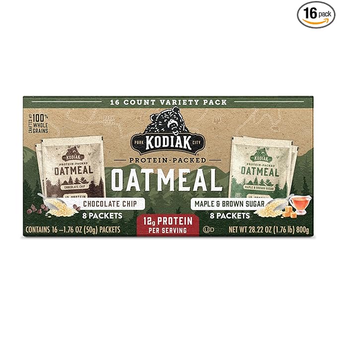 Kodiak Cakes Instant Oatmeal Packets - High Protein - 100% Whole Grains Breakfast Food - Maple &amp Brown Sugar &amp Chocolate Chip (16 Packets)