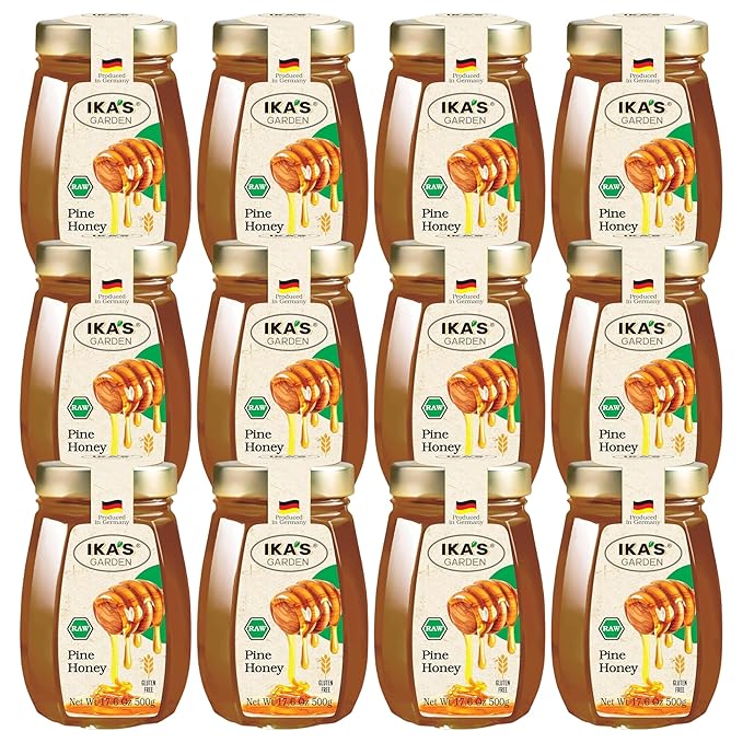 Ika's Garden Raw Pine Honey - 100% Pure Unfiltered Gluten-Free – Product of Germany 17.6 oz (500g) Jar [Pack of 12]