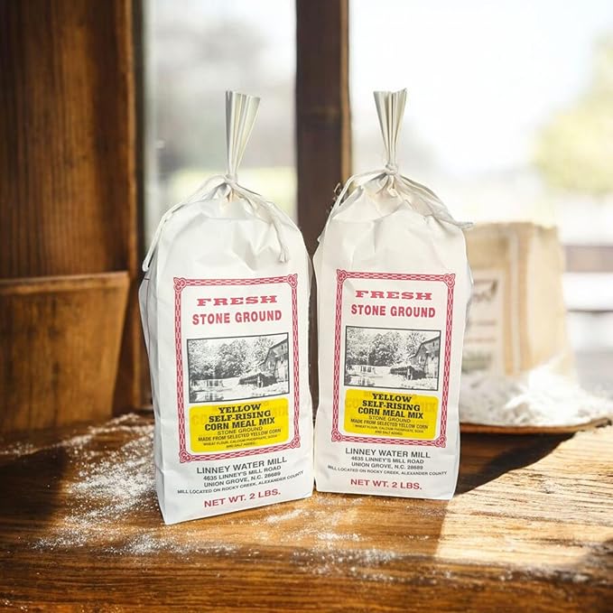 Stone Ground Southern Staples | Cornmeal Grits &amp Pancake Mixes | Made by Linney’s Water Mill North Carolina | Includes Southern Recipe Card (Cornmeal - Yellow Corn)