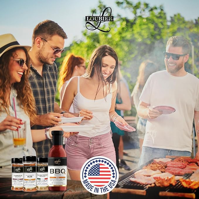 Loubier BBQ Sauce &amp Dry Rub Sampler Gift Box- Top-tier Barbecue Sauce Duo w/Italian Topper &amp Chipotle Seasoning Natural &amp Organic Unique Flavors for Meat &amp Veggies Gluten-Free Made