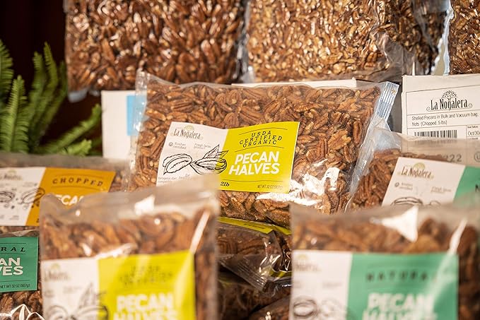La Nogalera Organic - USDA and CCOF Certified Organic Shelled Pecan Halves in 2 pound bag. Pecan nut halves NO SHELL Non-GMO Kosher and Halal Certified and Ketogenic friendly