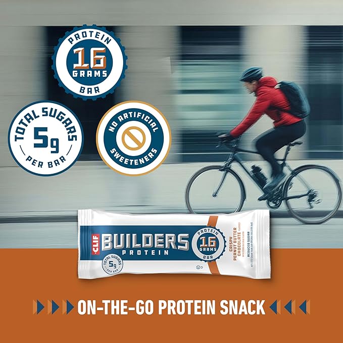 CLIF BUILDERS Protein Bars - Crispy Almond Salted Caramel and Crispy Peanut Butter Chocolate Variety Pack - Reduced Sugar - Gluten Free - 16g Protein - No Artificial Sweeteners - 1.97 oz. (12 Count)