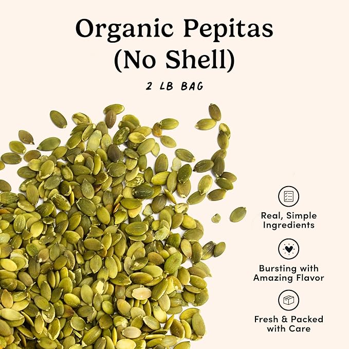 Nuts.com – Organic Pumpkin Seeds – 2 Lb Bag No Shell Pumpkin Seeds Organic Healthy Snack for Adults &amp Kids Rich in Protein Fiber Calcium &amp Potassium – Keto Friendly Vegan Gluten-Free &a