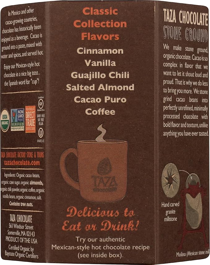 Taza Chocolate Organic Mexicano Disc Stone Ground Classic Collection Variety Pack 2.7 Ounce (6 Count)