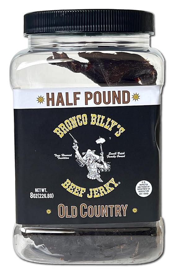 Bronco Billy's Beef Jerky Old Country Hickory Smoked Half Pound Jar - 8oz - New Jar Design