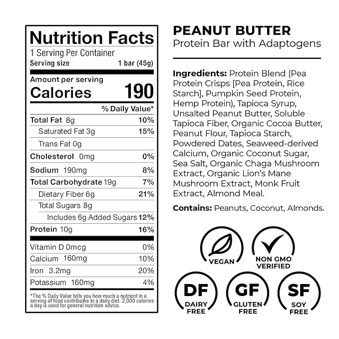 Laird Superfood Functional Protein Bars – Protein Bar but Better with Real Ingredients Functional Mushrooms 10g Plant-Based Protein 6g Fiber - Non-GMO - 5 Flavor Variety Pack 10 Count (Pack of 1)
