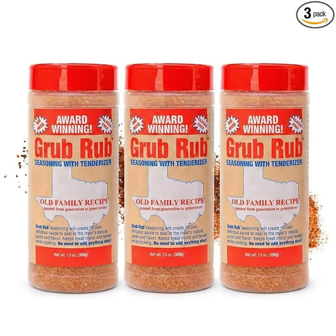 GRUB RUB BBQ Seasonings and Rubs Bold Flavor for any cut Steak Seasoning BBQ Blend Tenderizes Naturally Seasonings and Spices for Cooking enhances Texture and Taste - 3 Pack | 13 oz each