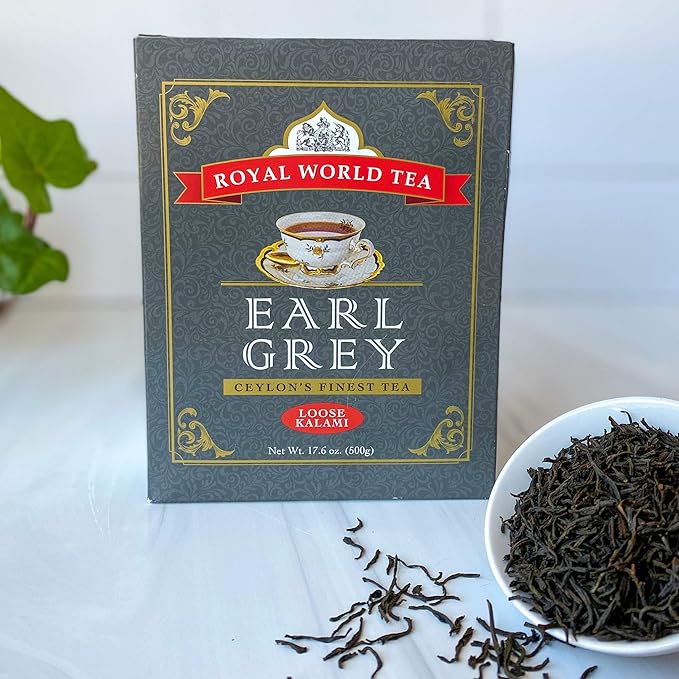 Royal World Loose Leaf Earl Grey Tea – Premium Blend of Bergamot &amp Ceylon Black Tea – Ideal for London Fog &amp Iced Drinks – Perfect for Recipes – Sourced from Sri Lanka – Minimal Packaging 17.