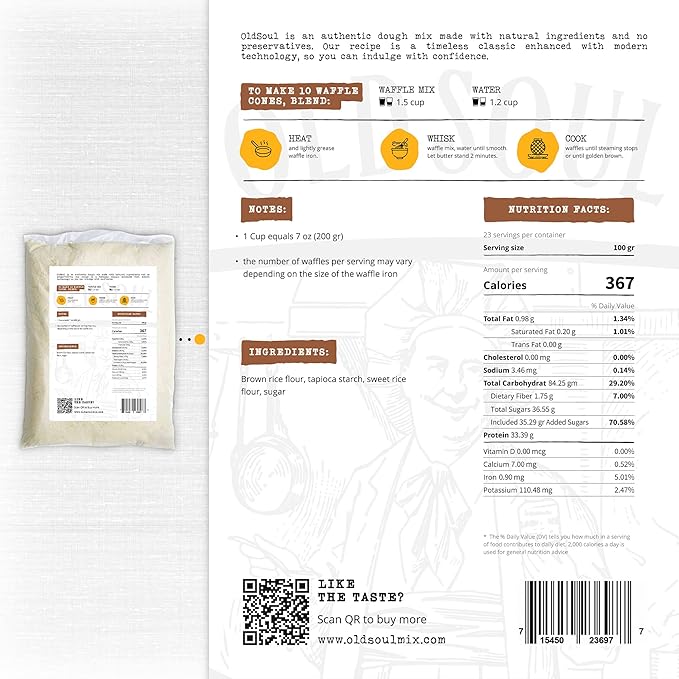 OldSoul Professional Cone Waffle Mix | Original Flavour | Batter Mix | GLUTEN FREE &amp VEGAN | 5 Lbs | 112 Waffles (5 Lbs Gluten Free &amp Vegan)
