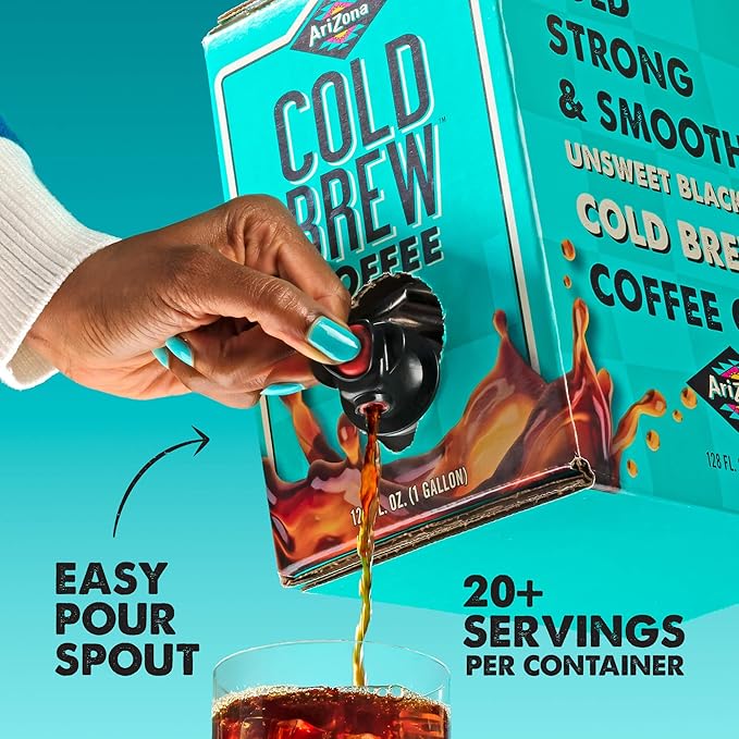 AriZona Cold Brew Coffee Iced Coffee on Tap and Ready to Drink Colombian Arabica Brew 1 Gallon per Container - 128 Fl Oz Box