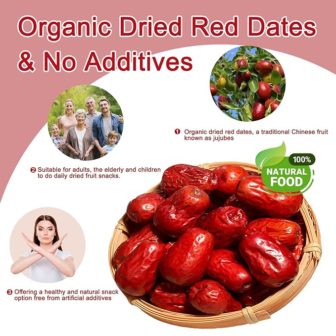 DGYLHBJ Jujube Dates 2.2LB/1000g Chinese Red Date Selected Dried Jujubes for Tea Baking Cooking Chewy Snacks Without Additives 红枣 (Large Dates-2.2LB)