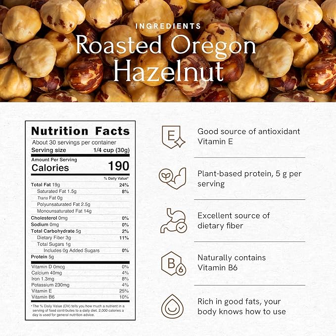 Snackathon Roasted Oregon Hazelnuts Unsalted Dry Roasted Whole Filberts Premium Natural Nuts Grown in USA 2 LB Resealable Bag Healthy Snack Ideal for Baking Nut Butters &amp Recipes