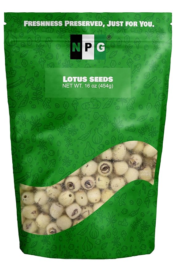 NPG Dried Lotus Seeds 16 Oz Uncooked White Phool Makhana Fox Nut Perfect for Lotus Seed Sweet Dessert Soup Paste and Porridge Good for Gut Health