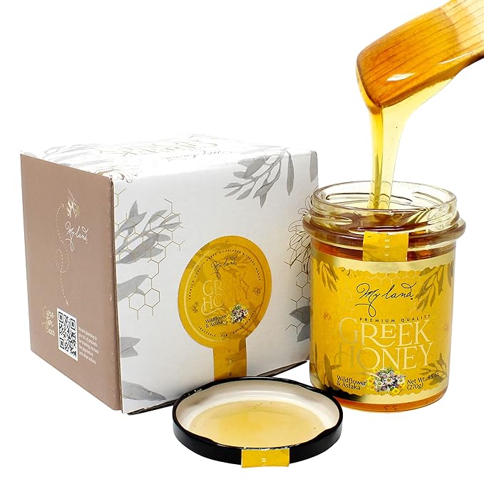 MY LAND Wildflower and Asfaka Greek Natural Raw Honey Unfiltered - 9.5 Ounce (Pack of 1)