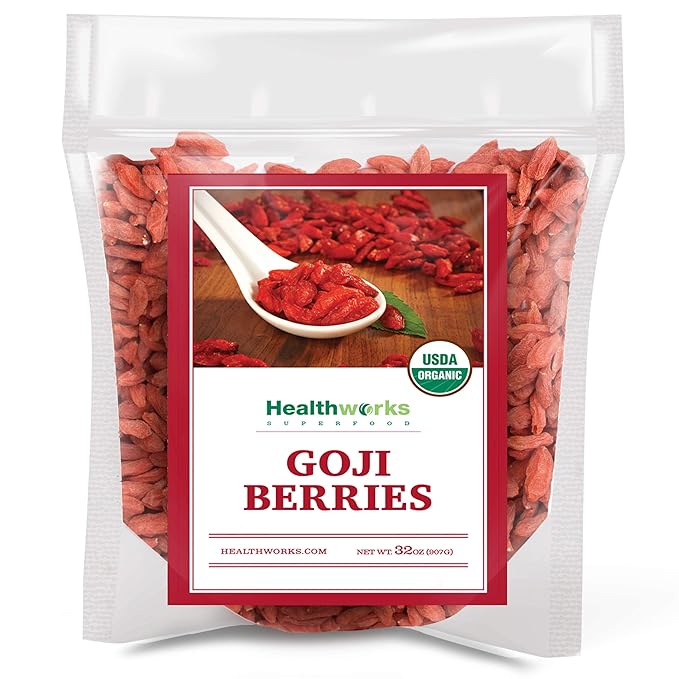 Healthworks Organic Dried Goji Berries - 32oz /2lb - 1 Pack - Vegan and Non-GMO Certified Organic Raw Sun-Dried Goji Berries