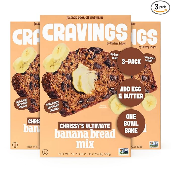 Cravings by Chrissy Teigen Banana Bread Mix - Just Add Eggs Oil Water - Banana Cake or Banana Muffin Mix (Pack of 3)