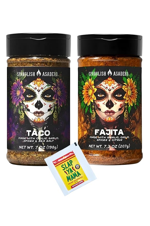 Mexican Traditional Seasoning Mix Asadero-Style Spice Blend for Chicken Beef Pork and Vegetables with Bonus Slap Ya Mama Seasoning Packet (7.3 oz Taco/Fajita)